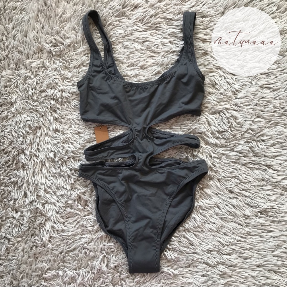 Skims Swim Tank Monokini One Piece in Gunmetal S